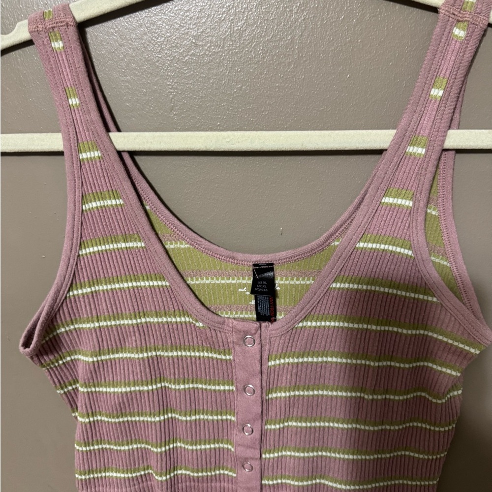 Urban Outfitters Pink Ribbed Tank with Green and White Stripes